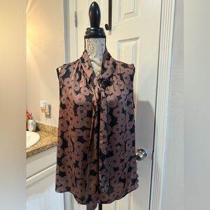 Sleeveless Tie-Neck Blouse in Mauve and Black